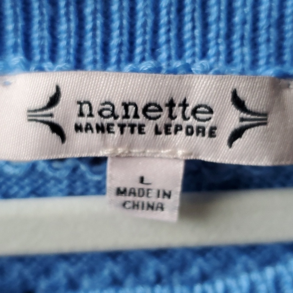 Nanette Lepore Textured Blue Cardigan with Subtle Pink Accents - Picture 3 of 10